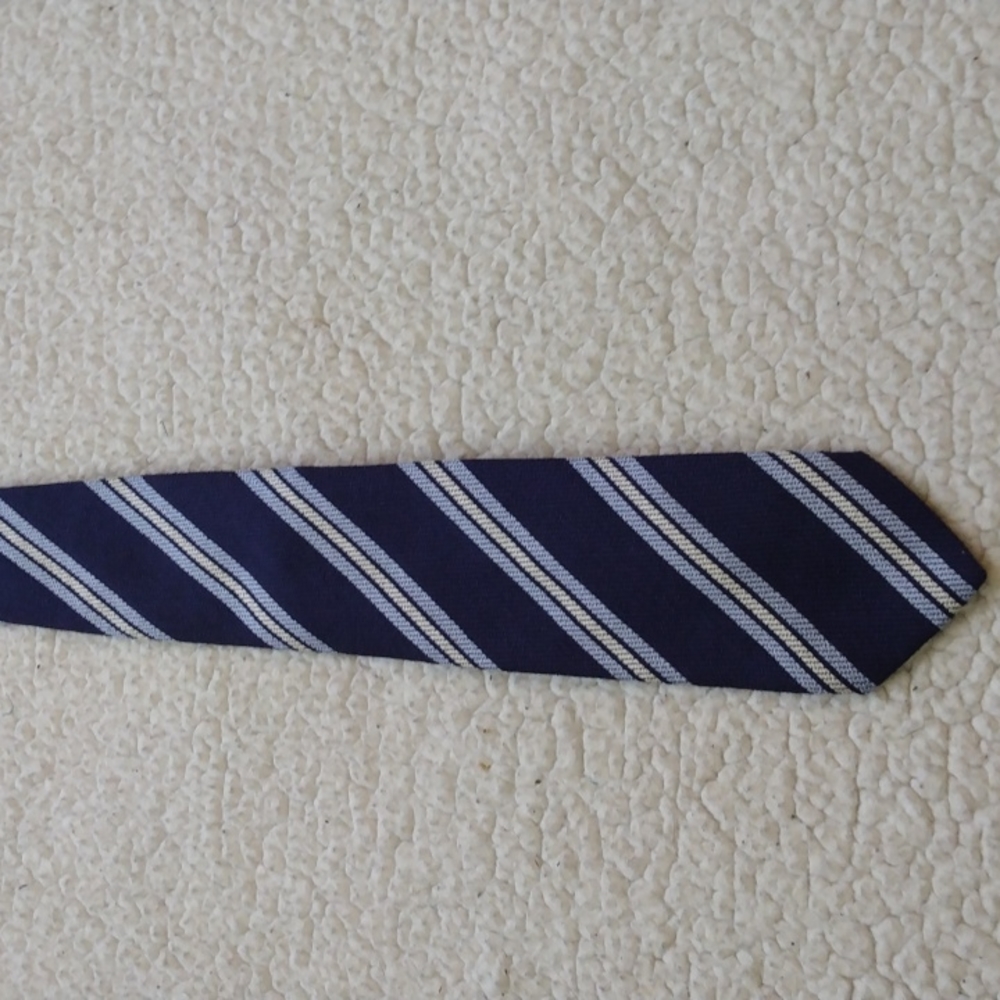 Nicky Milano Woven Silk Blue/White Repp Tie (Handmade in Italy)